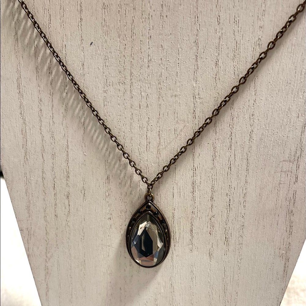 Crystal Pendant- Victorian  Style with Bronze Chain Necklace